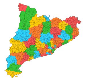 Mapa mudo de los partidos judiciales de Cataluña.
