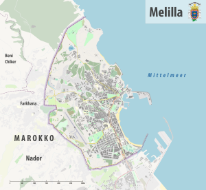 Mapa de la ciudad autónoma de Melilla. Mapa de la ciudad autónoma de Melilla.