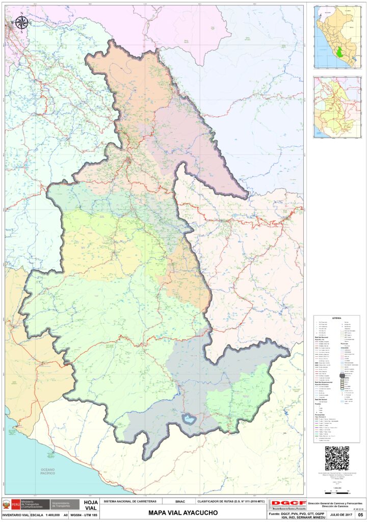 Mapa del departamento de Ayacucho.