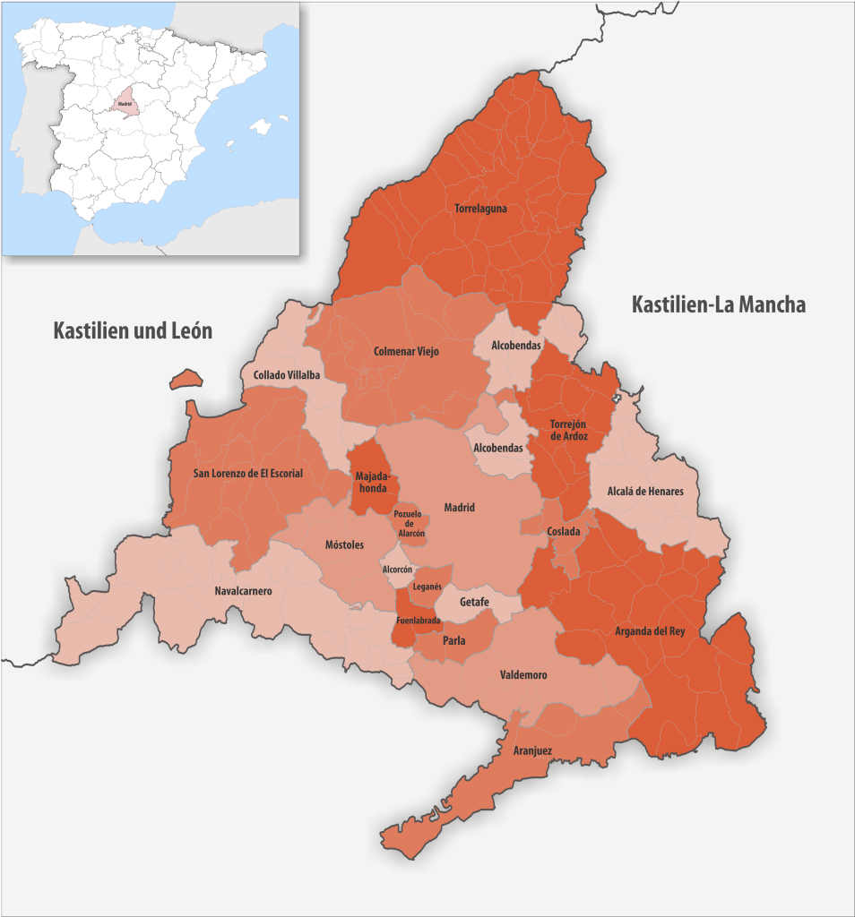 Mapa de los partidos judiciales de la Comunidad de Madrid.