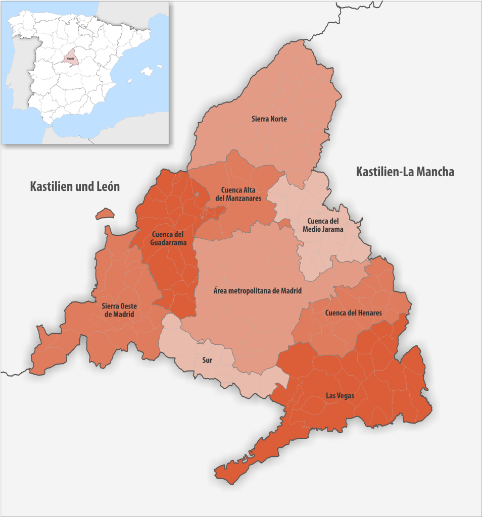 Mapa de las comarcas de la Comunidad de Madrid.