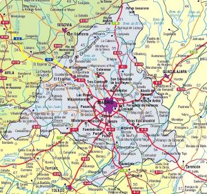 Mapa de las principales ciudades de la Comunidad de Madrid.