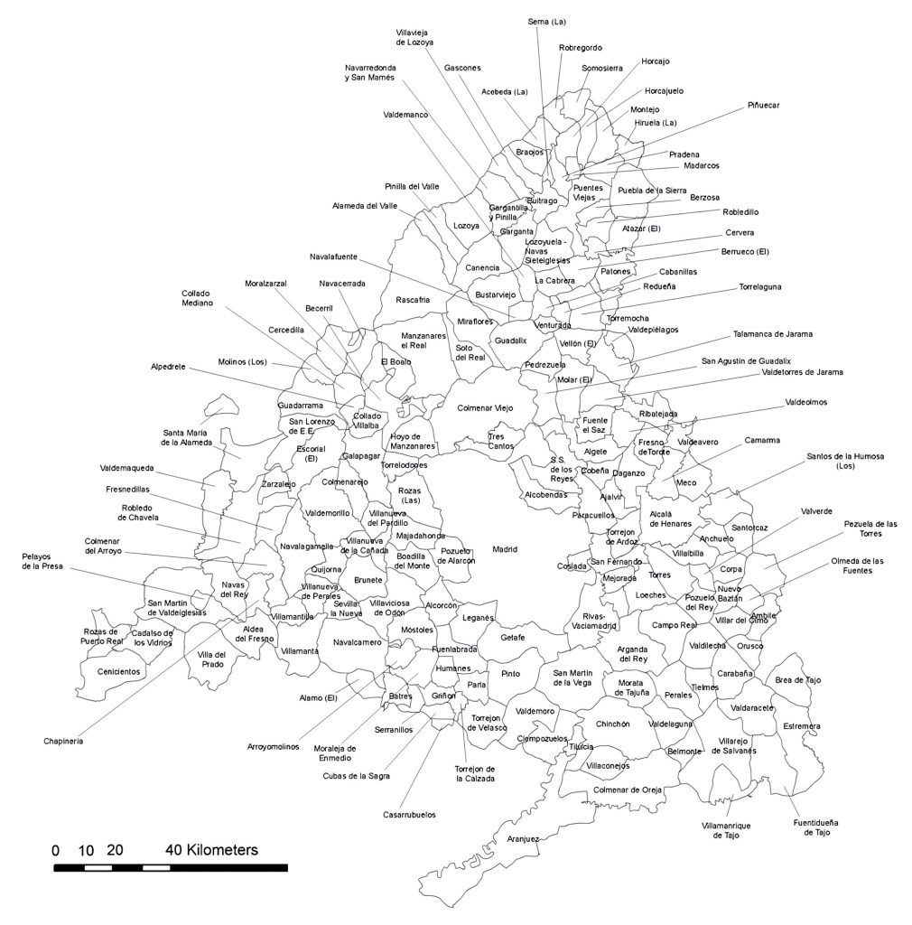 Mapa de los municipios de la Comunidad de Madrid.