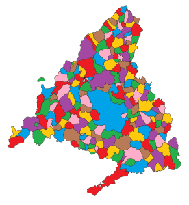 Mapa mudo de los municipios de la Comunidad de Madrid.