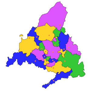 Mapa mudo de los partidos judiciales de la Comunidad de Madrid.