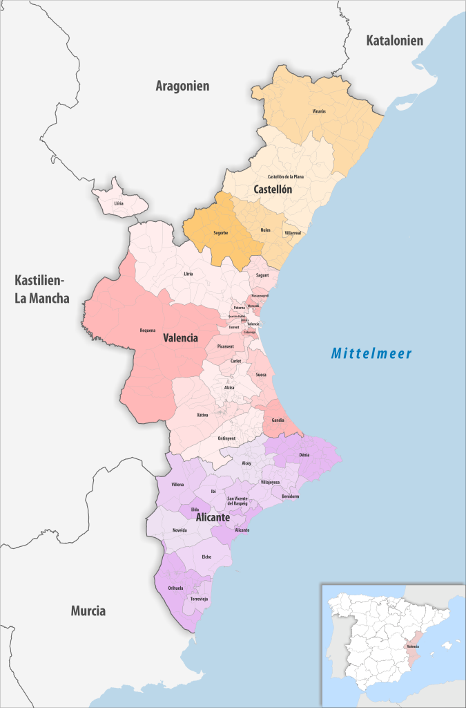 Mapa de los partidos judiciales de la Comunidad Valenciana.
