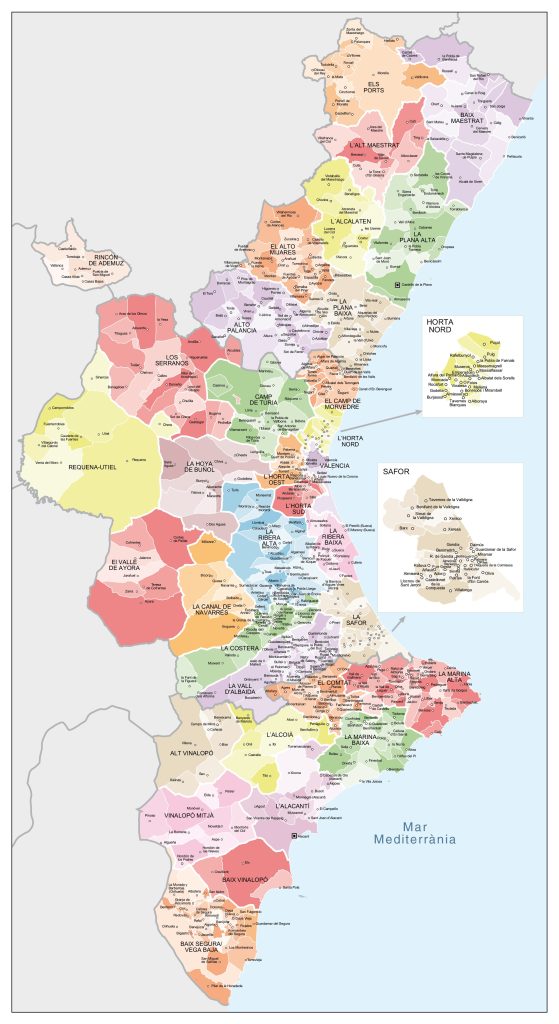 Mapa de los municipios de la Comunidad Valenciana.
