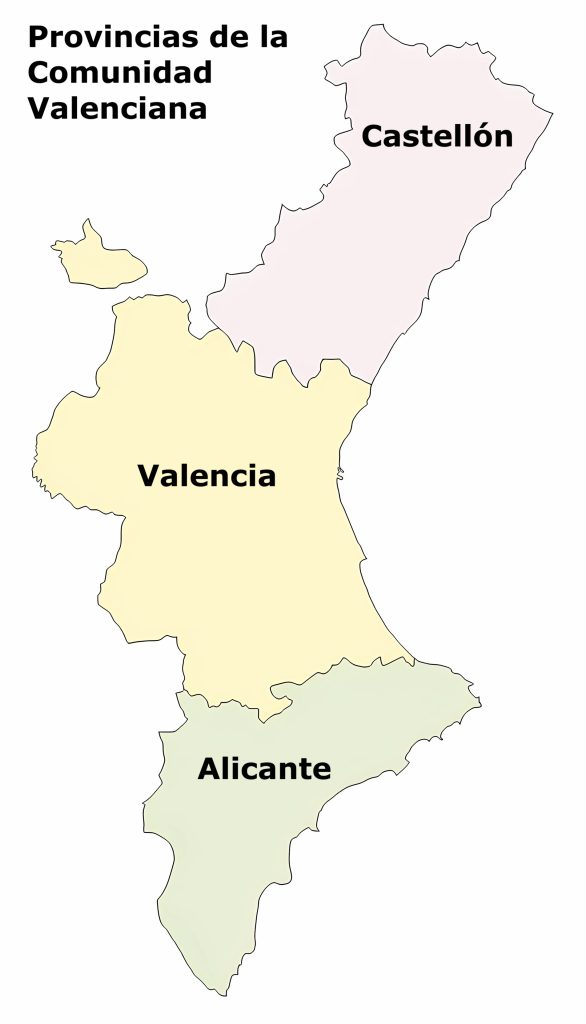 Mapa de las provincias de la Comunidad Valenciana.