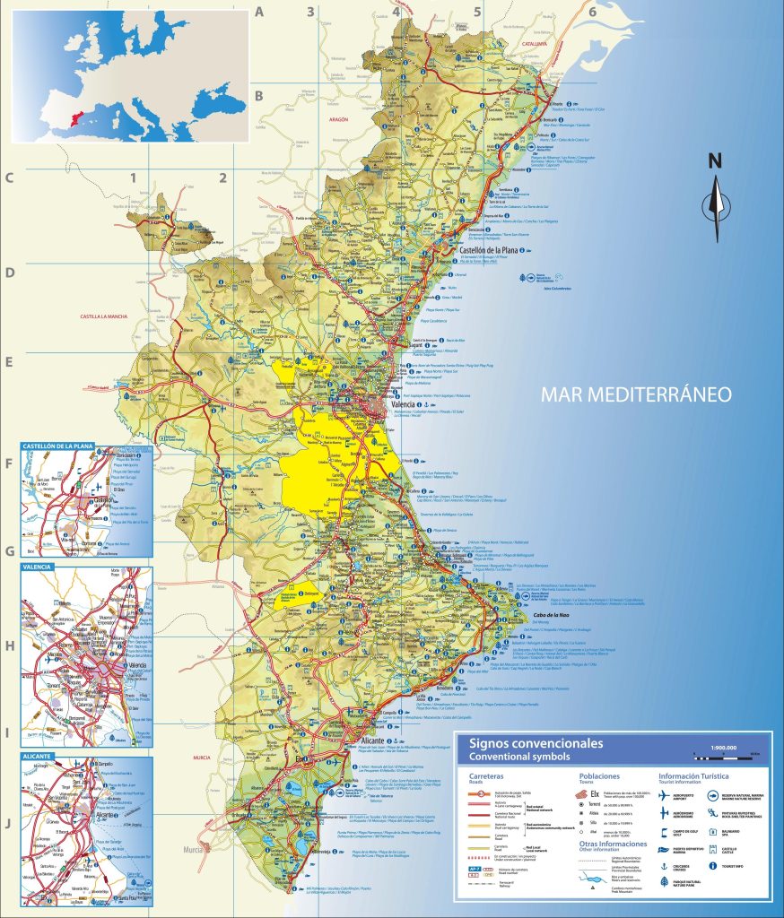 Mapa turístico de la Comunidad Valenciana.