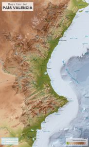 Mapa en relieve de la Comunidad Valenciana.