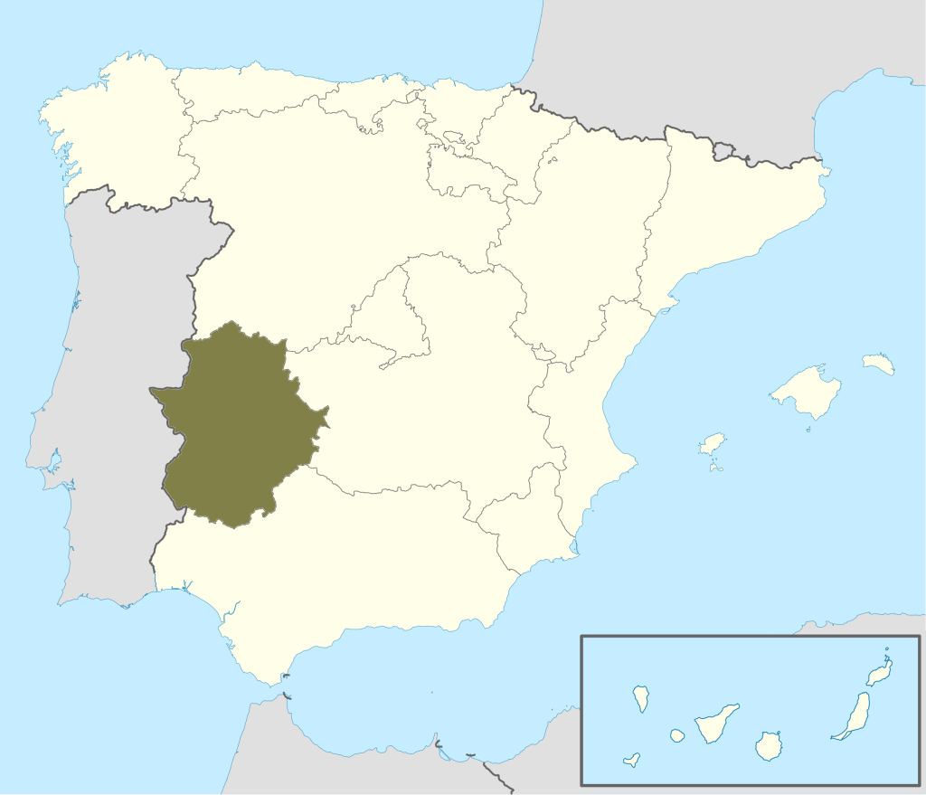 Mapa de ubicación de Extremadura.