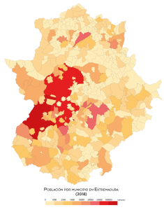 Población por municipio en Extremadura en 2018. Población por municipio en Extremadura en 2018.