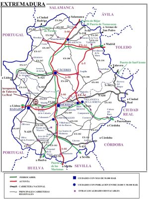 Mapa del transporte de Extremadura