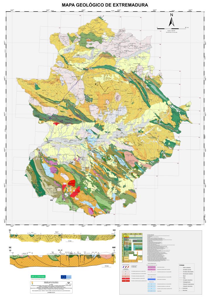 Mapa geológico de Extremadura.