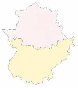Mapa mudo de las provincias de Extremadura.