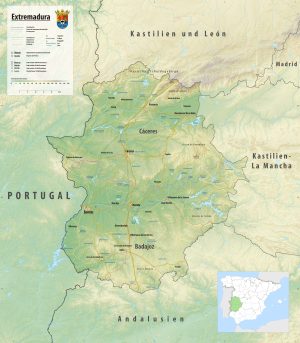 Mapa físico de Extremadura