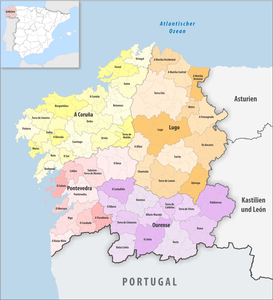 Mapa de las comarcas de Galicia.