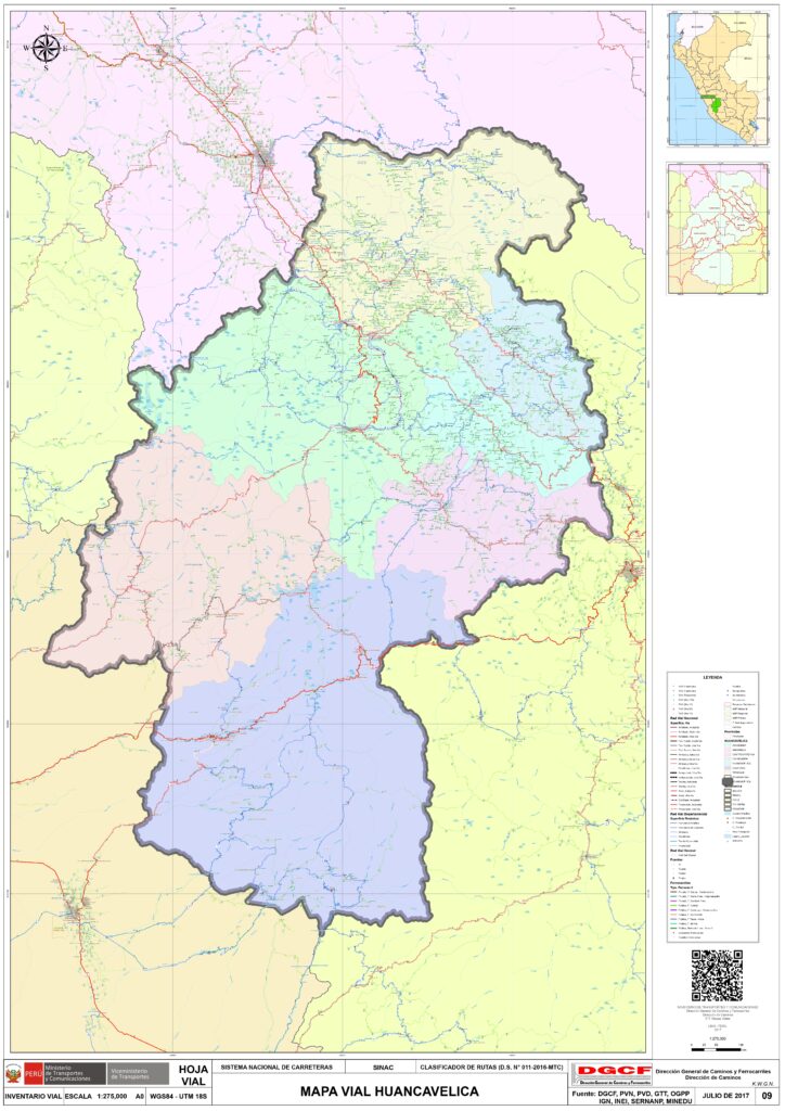 Mapa del departamento de Huancavelica.