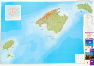 Mapa en relieve de las Islas Baleares.