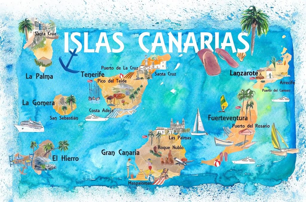 Mapa turístico pictórico de Canarias.