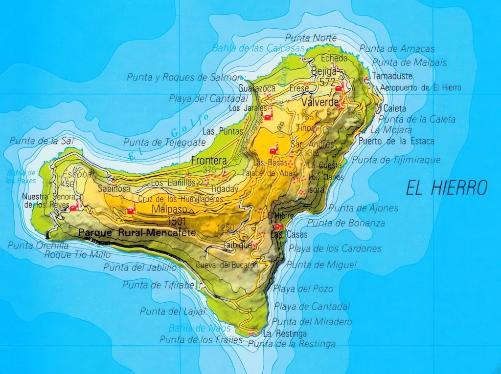 Mapa de El Hierro, islas Canarias.