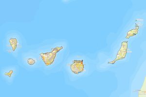Mapa en relieve de las Islas Canarias.