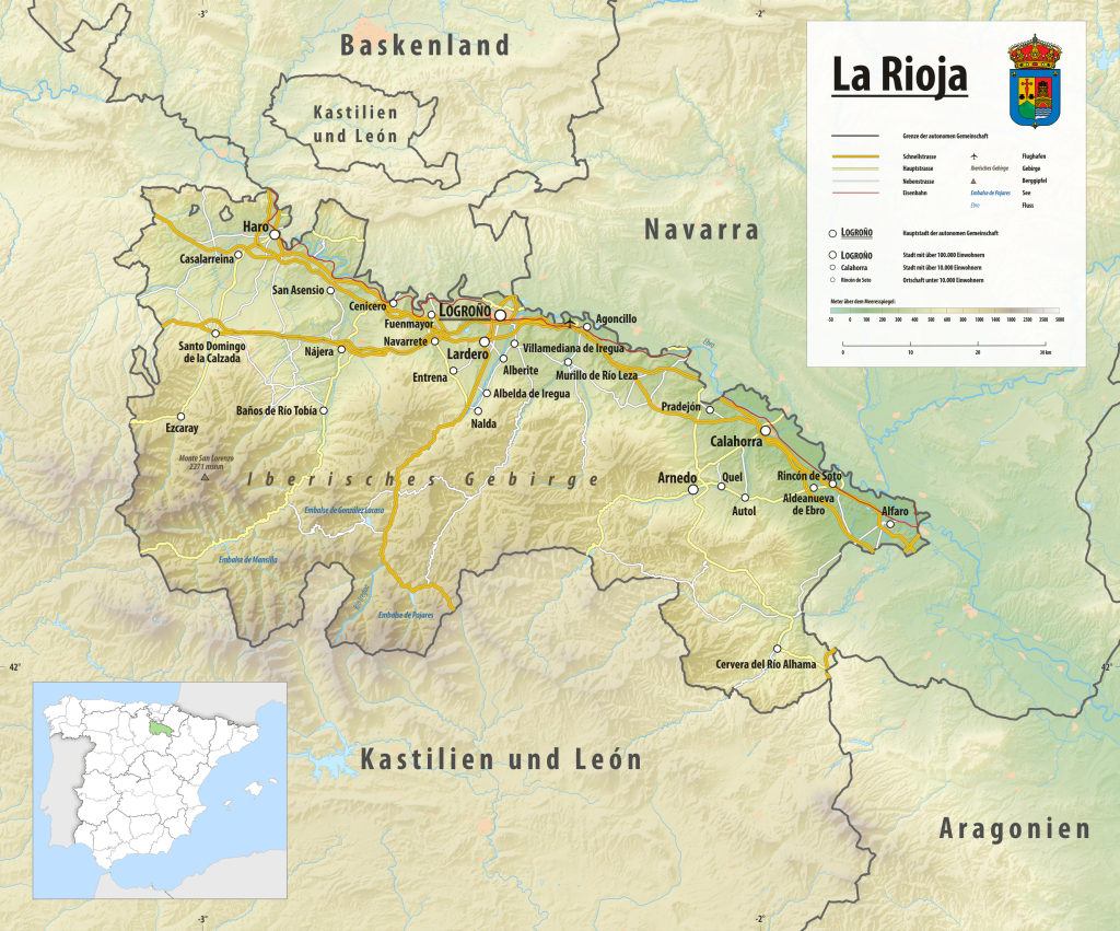Mapa físico de La Rioja.