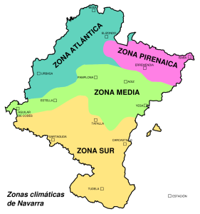Mapa de las zonas climaticas de Navarra.