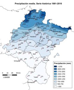 Precipitación media anual en Navarra.
