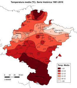 Temperatura media anual en Navarra.