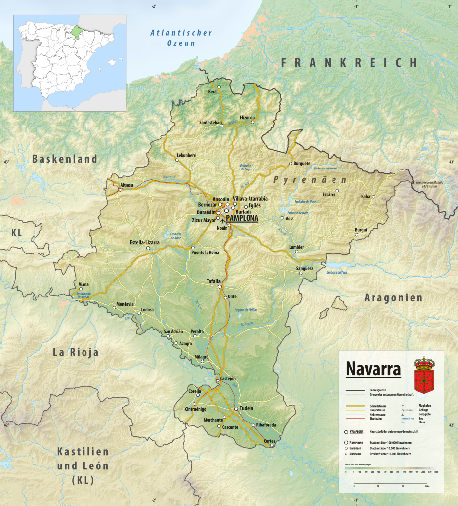 Mapa físico de Navarra.