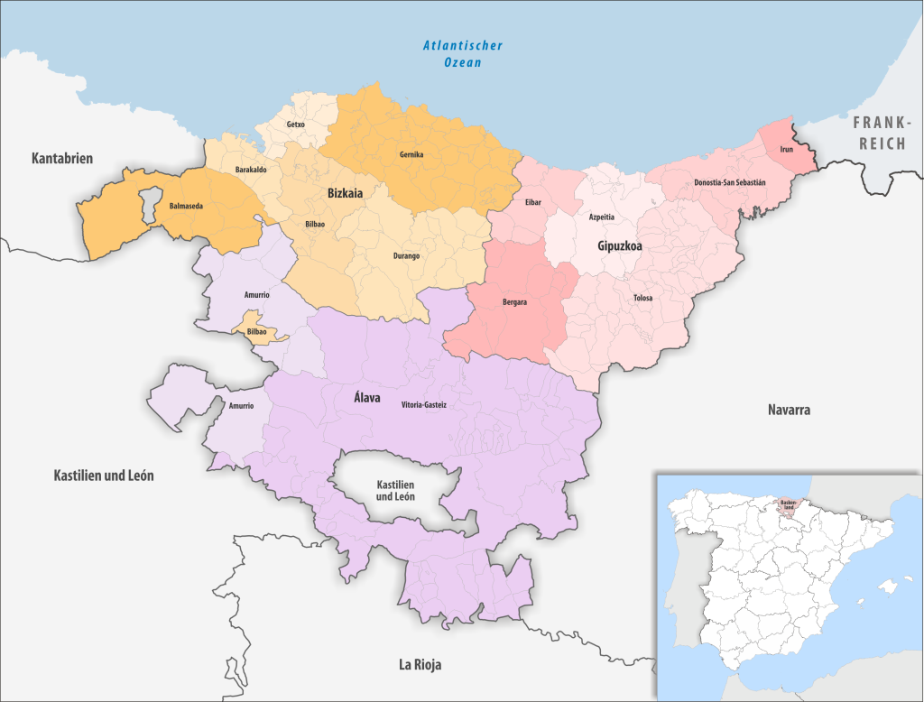 Mapa de los partidos judiciales del País Vasco.