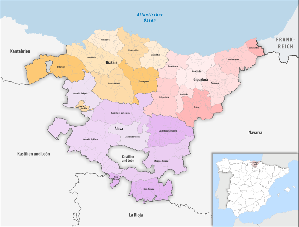Mapa de las comarcas del País Vasco.