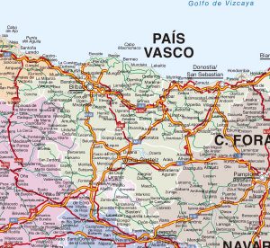 Mapa de las principales ciudades del País Vasco.