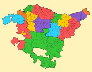 Mapa mudo de los partidos judiciales del País Vasco.