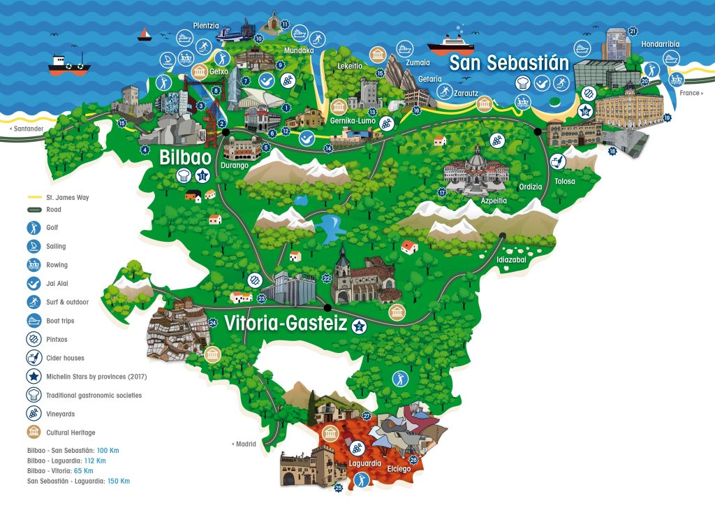 Mapa turístico del País Vasco.