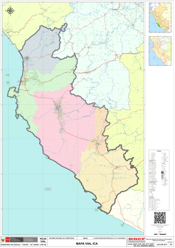 Mapa del departamento de Ica.