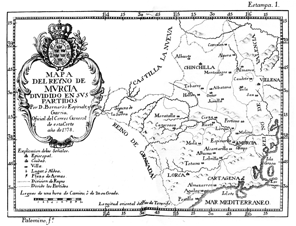 Mapa del Reyno de Murcia, dividido en sus partidos 1778.