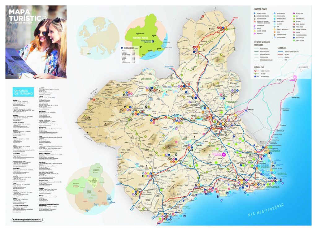 Mapa turístico de la Región de Murcia.