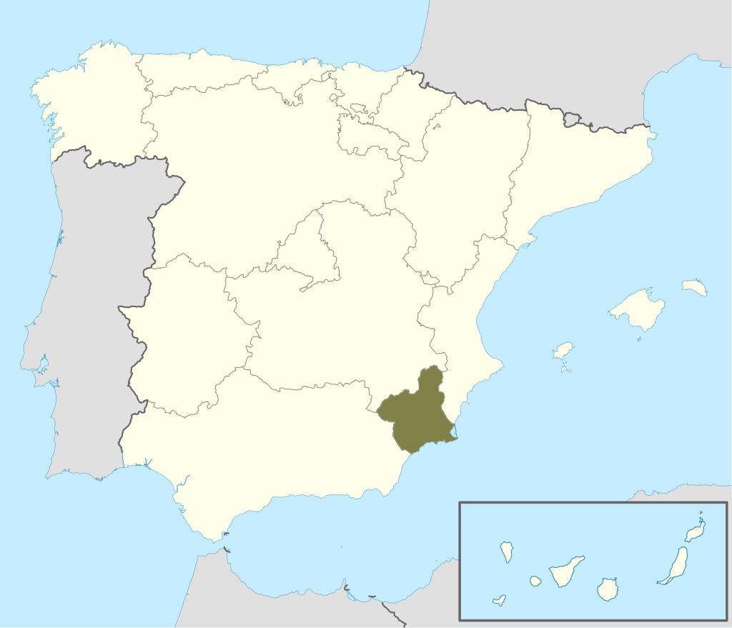 Mapa de ubicación de la Región de Murcia.