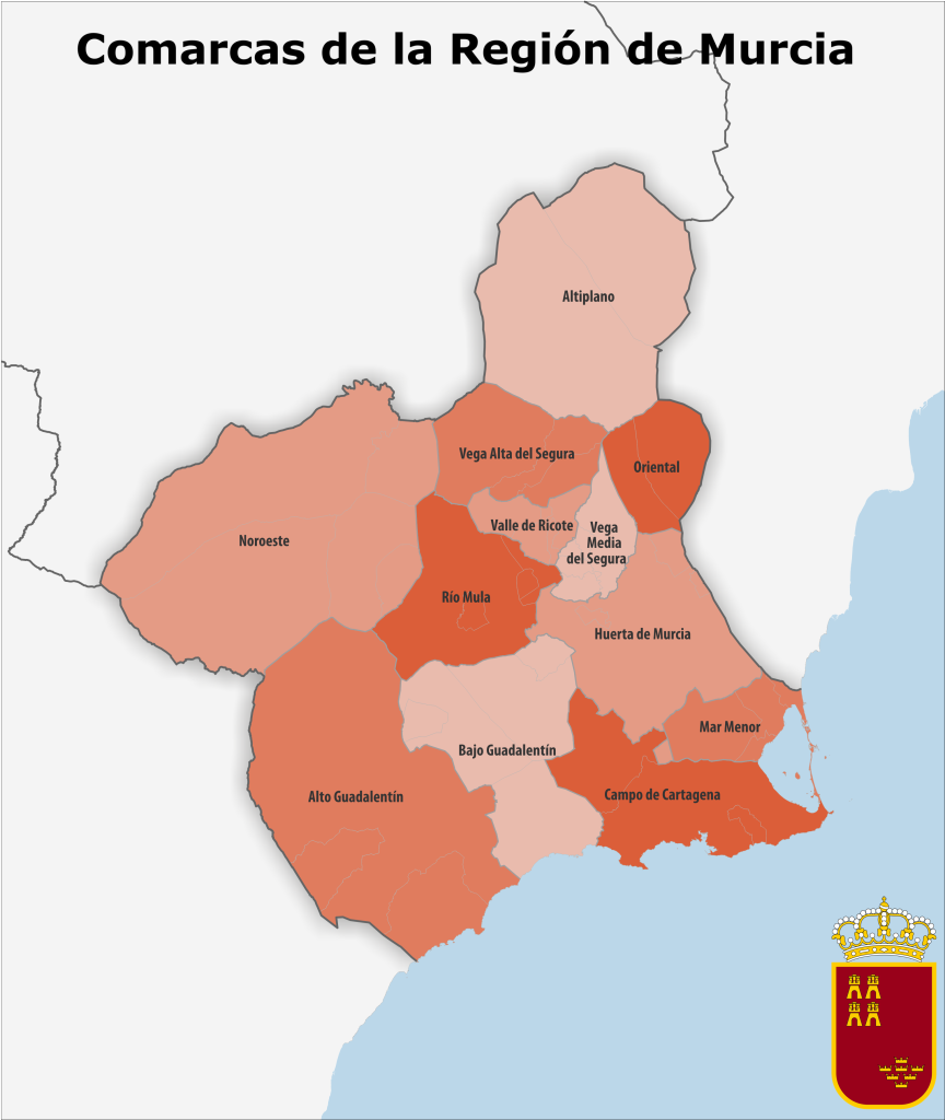 Mapa de las comarcas de la Región de Murcia.