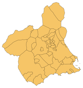 Mapa mudo de los municipios de la Región de Murcia.