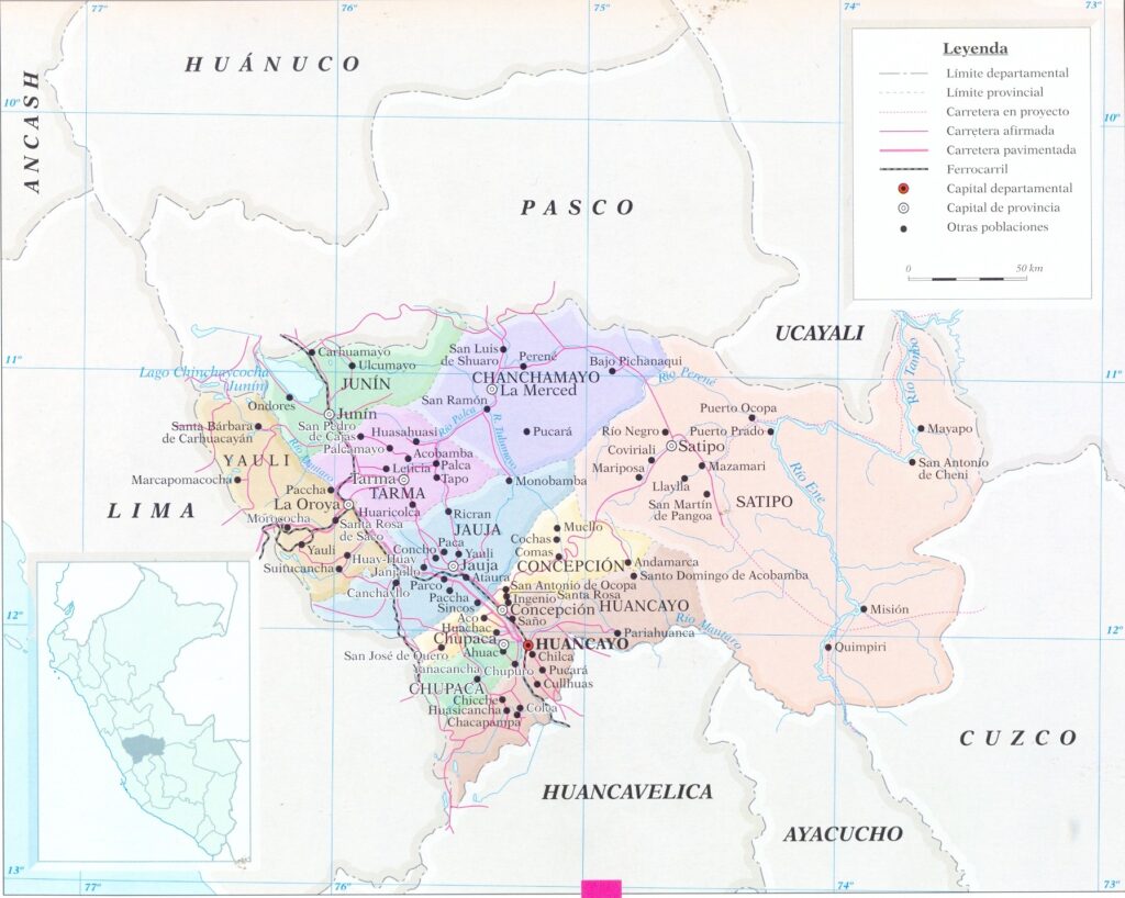 Mapa de las provincias del departamento de Junín.