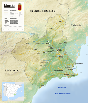 Mapa físico de la Región de Murcia