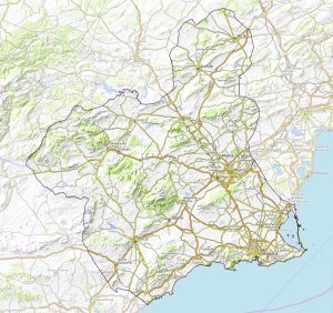Mapa topográfico de la Región de Murcia.