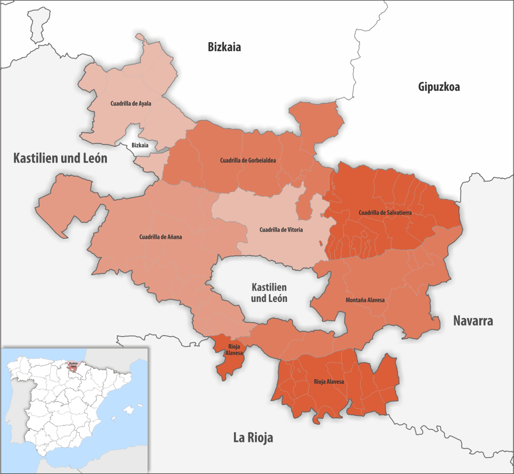 Mapa de las cuadrillas de la provincia de Álava.