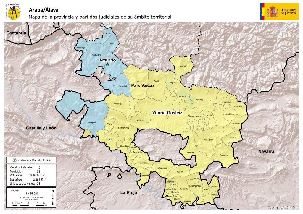 Mapa de los partidos judiciales de la provincia de Álava.