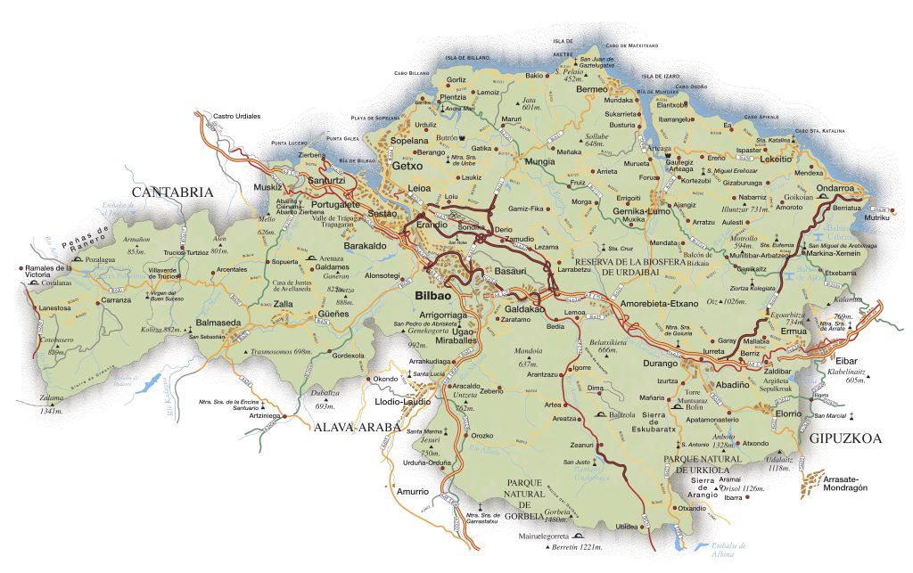 Mapa de carreteras de Vizcaya.