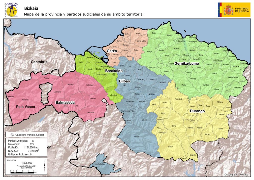 Mapa de los partidos judiciales de la provincia de Vizcaya.
