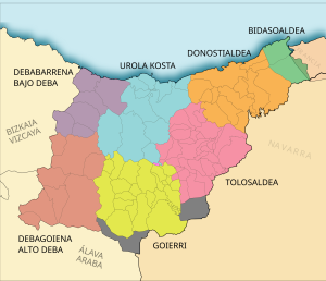 Mapa de las comarcas de Guipúzcoa.